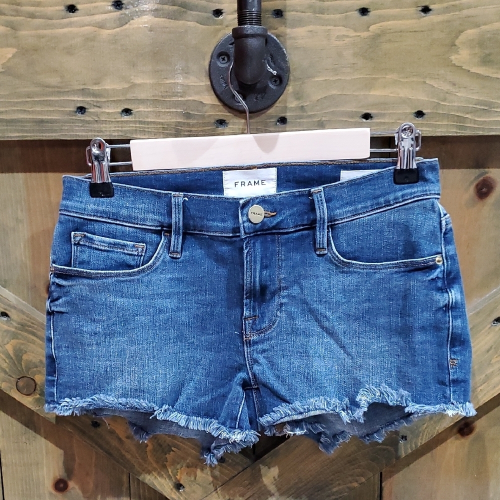 Frame Denim Women's Classic Blue Jean Shorts Le Cutoff Size 24 Raw Hem Casual